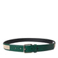 Green Beige Leather Weaved Metal Buckle Belt