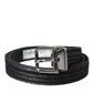 Black Jacquard Stripes Silver Metal Buckle Belt