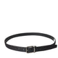 Black Jacquard Stripes Silver Metal Buckle Belt