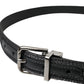 Black Jacquard Stripes Silver Metal Buckle Belt