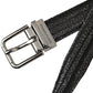 Black Jacquard Stripes Silver Metal Buckle Belt