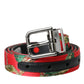 Red Leather Jacquard Silver Metal Buckle Belt