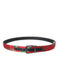 Red Leather Jacquard Silver Metal Buckle Belt