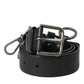 Black Calf Leather Silver Metal Buckle Belt