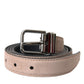 Beige Suede Leather Silver Buckle Belt Men