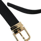 Black Gros Grain Gold Metal Buckle Belt Men