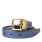 Metallic Blue Leather Gold Metal Buckle Belt