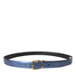 Metallic Blue Leather Gold Metal Buckle Belt