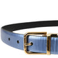 Metallic Blue Leather Gold Metal Buckle Belt