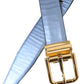 Metallic Blue Leather Gold Metal Buckle Belt