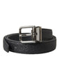 Black Glittered Leather Silver Buckle Belt