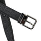 Black Glittered Leather Silver Buckle Belt