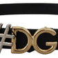 Black Leather Metal #DG Logo Buckle Belt