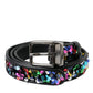 Black Sequined Silver Metal Buckle Women Belt