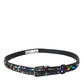 Black Sequined Silver Metal Buckle Women Belt