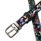 Black Sequined Silver Metal Buckle Women Belt