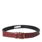 Brown Alligator Leather Studded Metal Buckle Belt