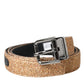 Gold Glitter Leather Silver Metal Buckle Belt