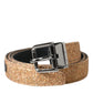 Gold Glitter Leather Silver Metal Buckle Belt