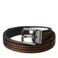 Gold Jacquard Stripes Silver Metal Buckle Belt