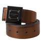 Metallic Bronze Leather Square Metal Buckle Belt