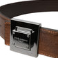 Metallic Bronze Leather Square Metal Buckle Belt