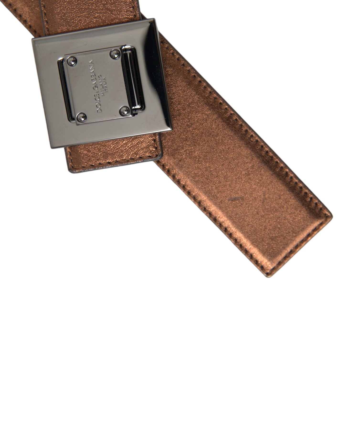 Metallic Bronze Leather Square Metal Buckle Belt