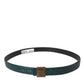 Dark Green Leather Square Metal Buckle Belt