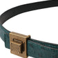 Dark Green Leather Square Metal Buckle Belt