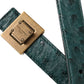 Dark Green Leather Square Metal Buckle Belt