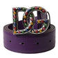 Purple Leather DG Logo Studs Metal Buckle Belt