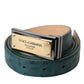 Green Leather Gold Logo Engraved Buckle Belt