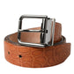 Brown Exotic Leather Silver Metal Buckle Belt