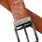 Brown Exotic Leather Silver Metal Buckle Belt