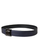 Blue Leather Square Metal Buckle Belt