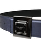 Blue Leather Square Metal Buckle Belt