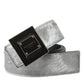 Silver Leather Square Metal Buckle Belt