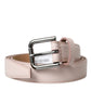 Light Pink Leather Silver Metal Buckle Belt