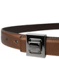 Bronze Leather Square Metal Buckle Belt