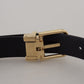 Black Exotic Leather Gold Metal Buckle Belt