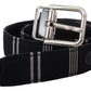 Black White Cotton Metal Silver Buckle Belt