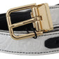 White Black Patchwork Gold Metal Buckle Belt