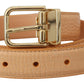 Beige Exotic Leather Gold Metal Buckle Belt