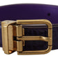 Purple Exotic Leather Gold Metal Buckle Belt