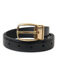 Black Calf Leather Gold Metal Buckle Belt