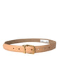 Beige Calfskin Leather Gold Metal Buckle Belt