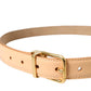 Beige Calfskin Leather Gold Metal Buckle Belt