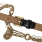 Black Leather Gold Chain Crystal Waist Women Belt