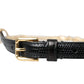 Black Leather Gold Chain Crystal Waist Women Belt