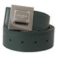 Green Calf Leather Square Metal Buckle Belt